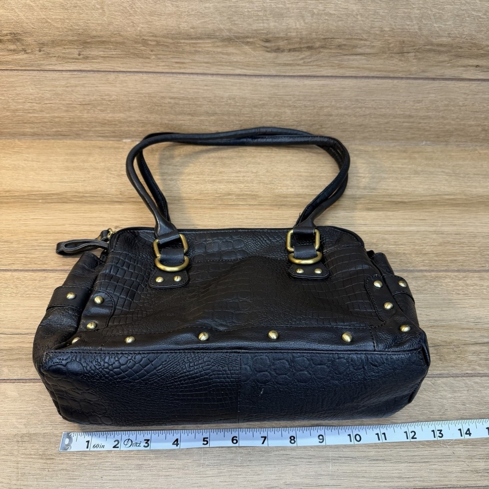 Great American Leather Works Shoulder Bag Crocodile Embossed Vintage Y2K Black - Picture 14 of 16